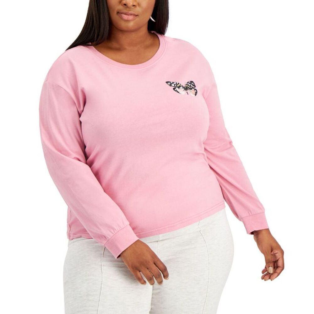 Trendy Plus Size Cotton Butterfly Graphic-Print T-Shirt